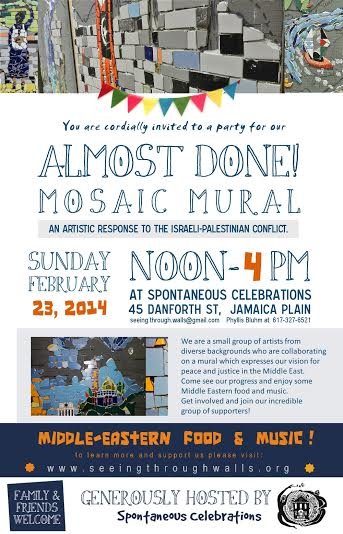 Israel / Palestine Peace Justice Mosiac Mural – Almost Done Show – Feb. 23