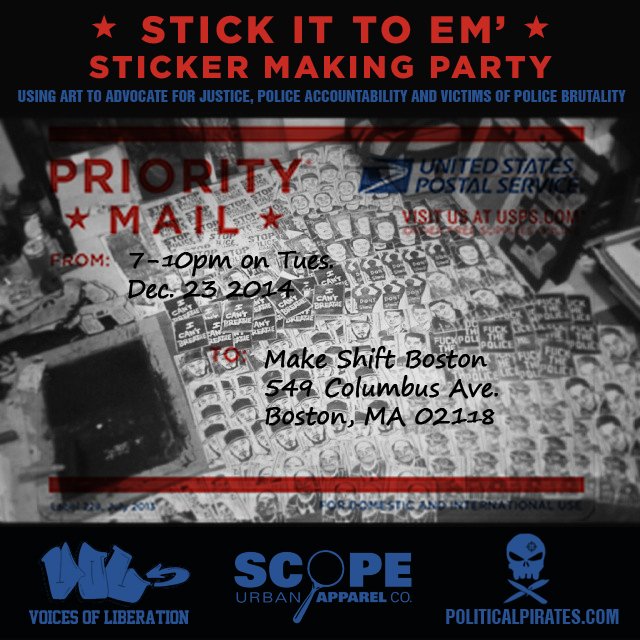 Stick It To Em – Sticker Making Party for Demz, Mike Brown, Eric Garner and all victims of police brutality.