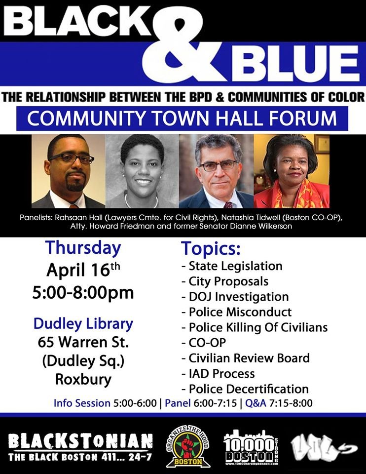 Black & Blue pt. II – Town Hall Forum on Policing – Thursday April 16 – 5PM @ Dudley Library